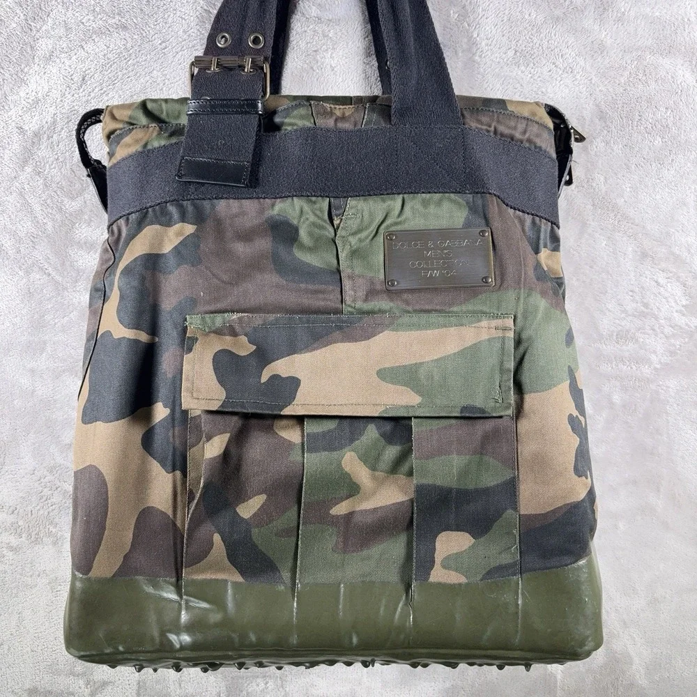 Vintage Dolce & Gabbana F/W 2004 Runway Camo Tote Bag Archive Military Rare
